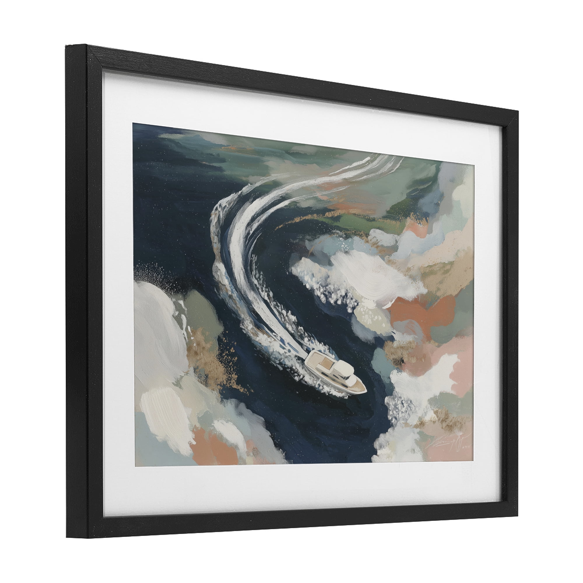Stupell Industries Boat Wake From Above Black Framed Print Under Glass, design by Chromatic Storm Studio