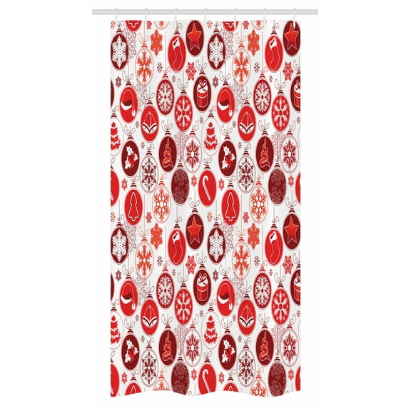 Christmas Stall Shower Curtain, Classical Themed Old Fashioned Celebration Carols Winter Season Design Patterns, Fabric Bathroom Set with Hooks, 36W X 72L Inches Long, Red White, by Ambesonne