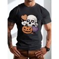 thumbnail image 1 of Halloween T-Shirt - Casual Crew Neck 100% Cotton with Skull and Pumpkin Pattern, Slightly Stretched, Regular Fit Short Sleeve Top - Summer, 1 of 6