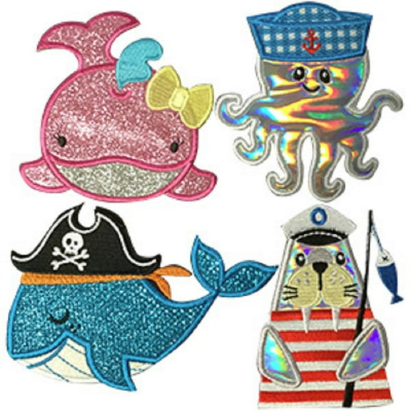 Animals Assorted Sea Life Patches - Embroidered Iron-on/ Sew-on Patch - 2.75"x5.1" - 4 Piece Set