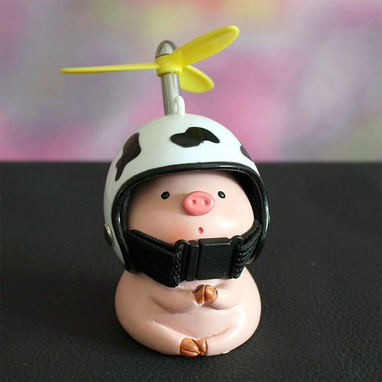 Nokiwiqis Bicycle Ornament, Cute Cartoon Resin Piggy With Propeller Helmet Car  Bike Decoration Gift For Children Adults 