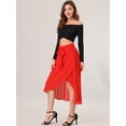 thumbnail image 2 of Falda Elegante De Cintura Alta Para Mujer Con Dobladillo Asimétrico Faldas Largas Cruzadas De Imitación Rojo L, 2 of 6