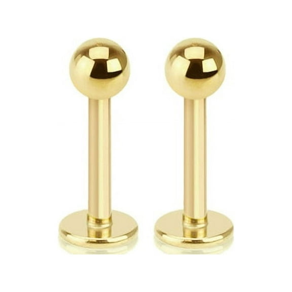 Pair of Gold I.P. Labret Monroe 14G Lip Jewelry Cartilage Tragus Studs
