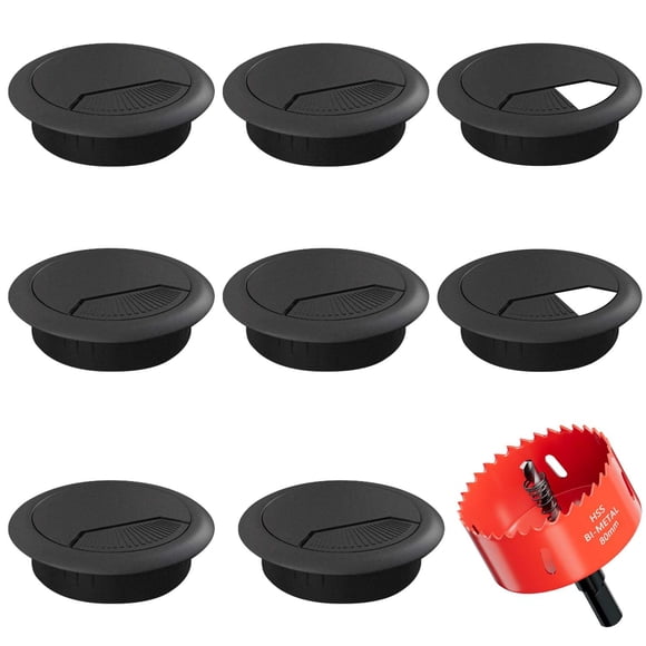 Cubierta negra con orificio para cables Desk Grommet GA1FSL, 80 mm, paquete de 8