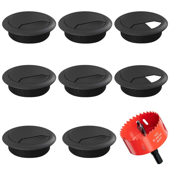 Cubierta negra con orificio para cables Desk Grommet GA1FSL, 80 mm, paquete de 8