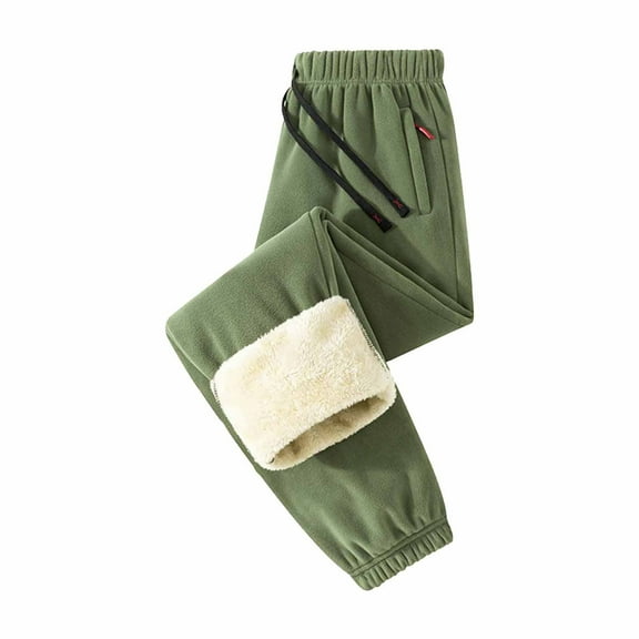 Hxshgdsn Sherpa Lined Sweatpants Men Thermal Fleece Warm Leggings With Cuffed Hem Running Green 1 5Xl