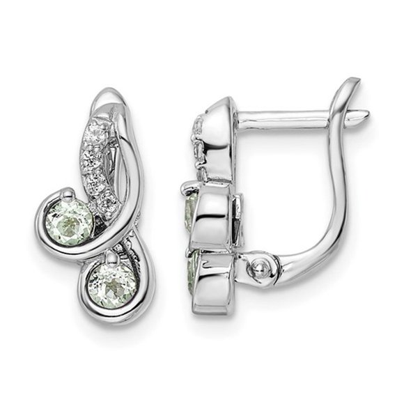 1/2 Carat (ctw) Green Quartz and White Topaz Hinged Earrings in Sterling Silver