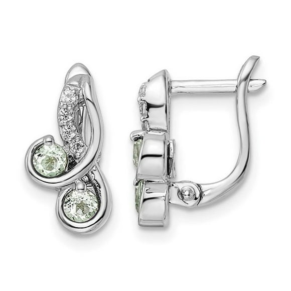 1/2 Carat (ctw) Green Quartz and White Topaz Hinged Earrings in Sterling Silver