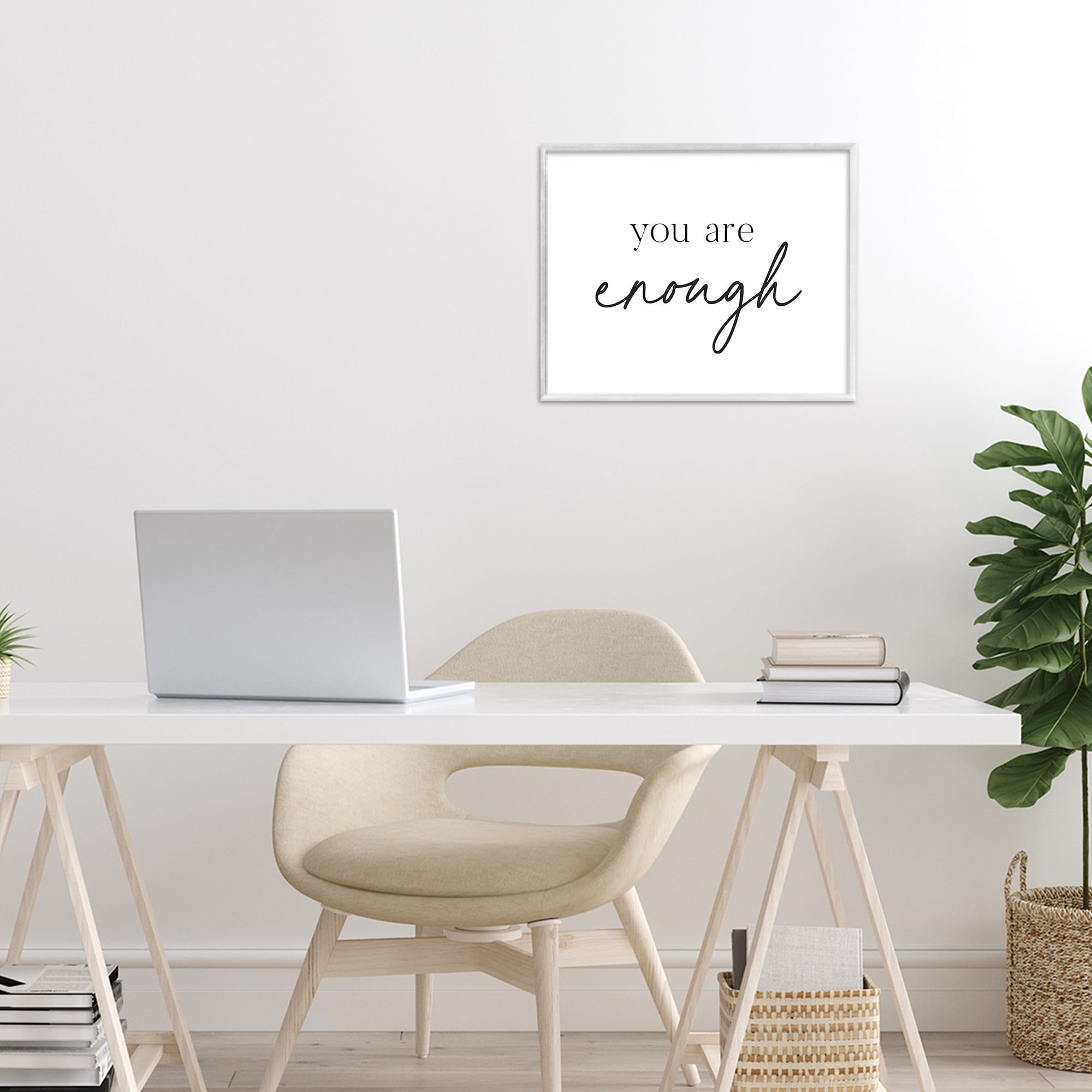 You Are Enough Sentiment White Framed Giclee Art, design by Lettered and Lined
