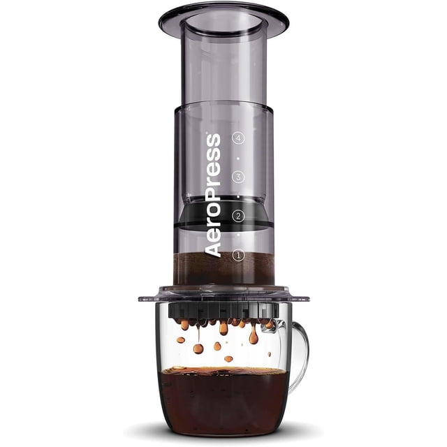 AeroPress Clear Black Coffee Press \u2013 3 In 1 Brew Method Combines French Press, Espresso, Full Bodied Coffee Without Grit or Bitterness, Small Portable Coffee Maker for Camping & Travel, Black