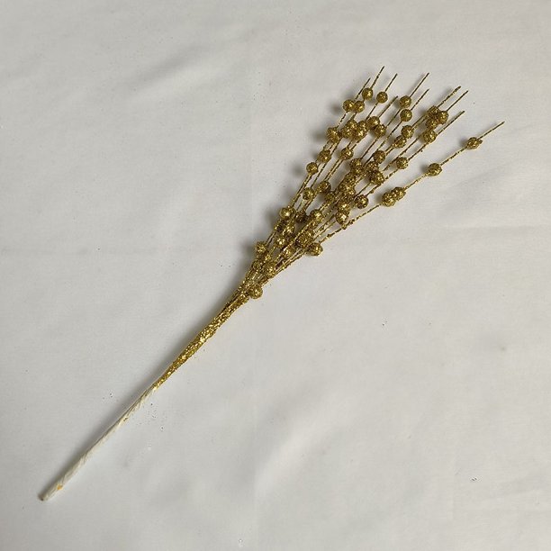 Decoración navideña, polvo dorado, bola de bayas, manojo de purpurina artificial, tallo, adorno, tenedor, hilo, palo de cuentas, palo de purpurina, flor de ratán