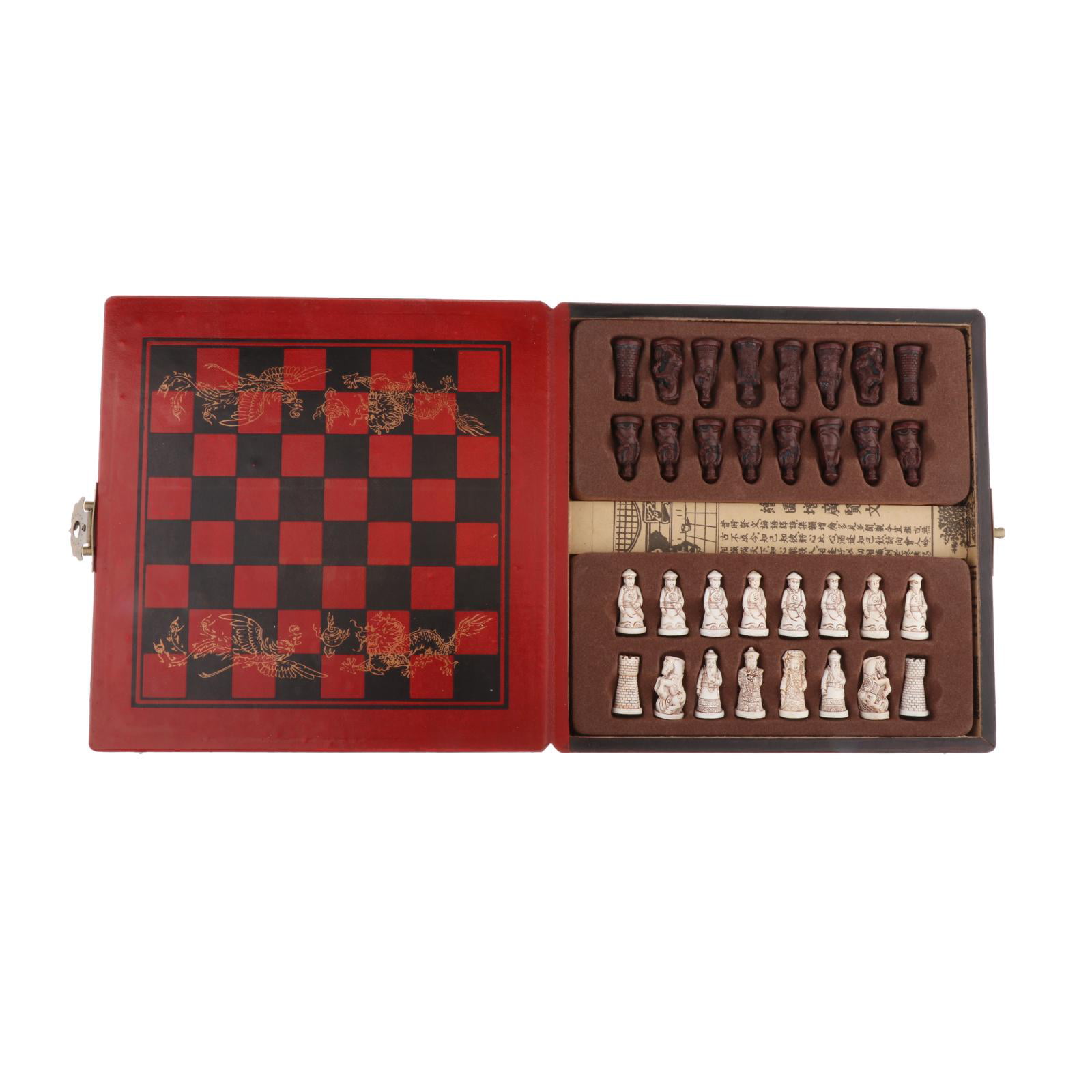Foldable Vintage Chinese Chess Set Board Game Wood Chess Pieces Collectibles 