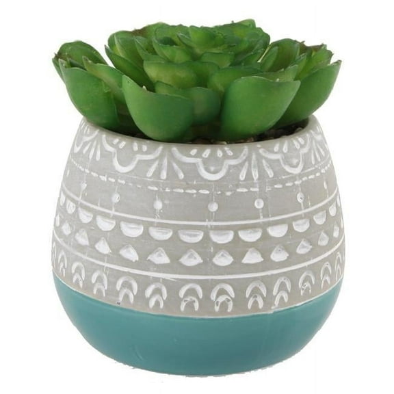 Flora Bunda Artificial Succulent in Two Tone Teal Mayan Ceramic Pot