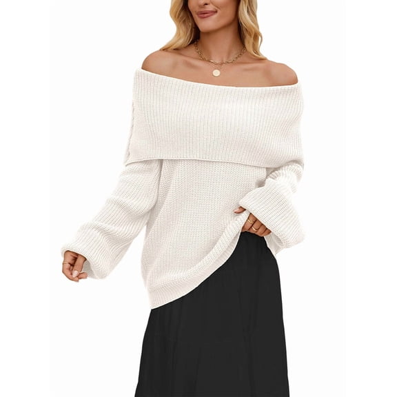 The Shoulder Sweater for Women Fall Winter Oversized Pullover Lantern Long Sleeve Soft Knit Sweater Top M