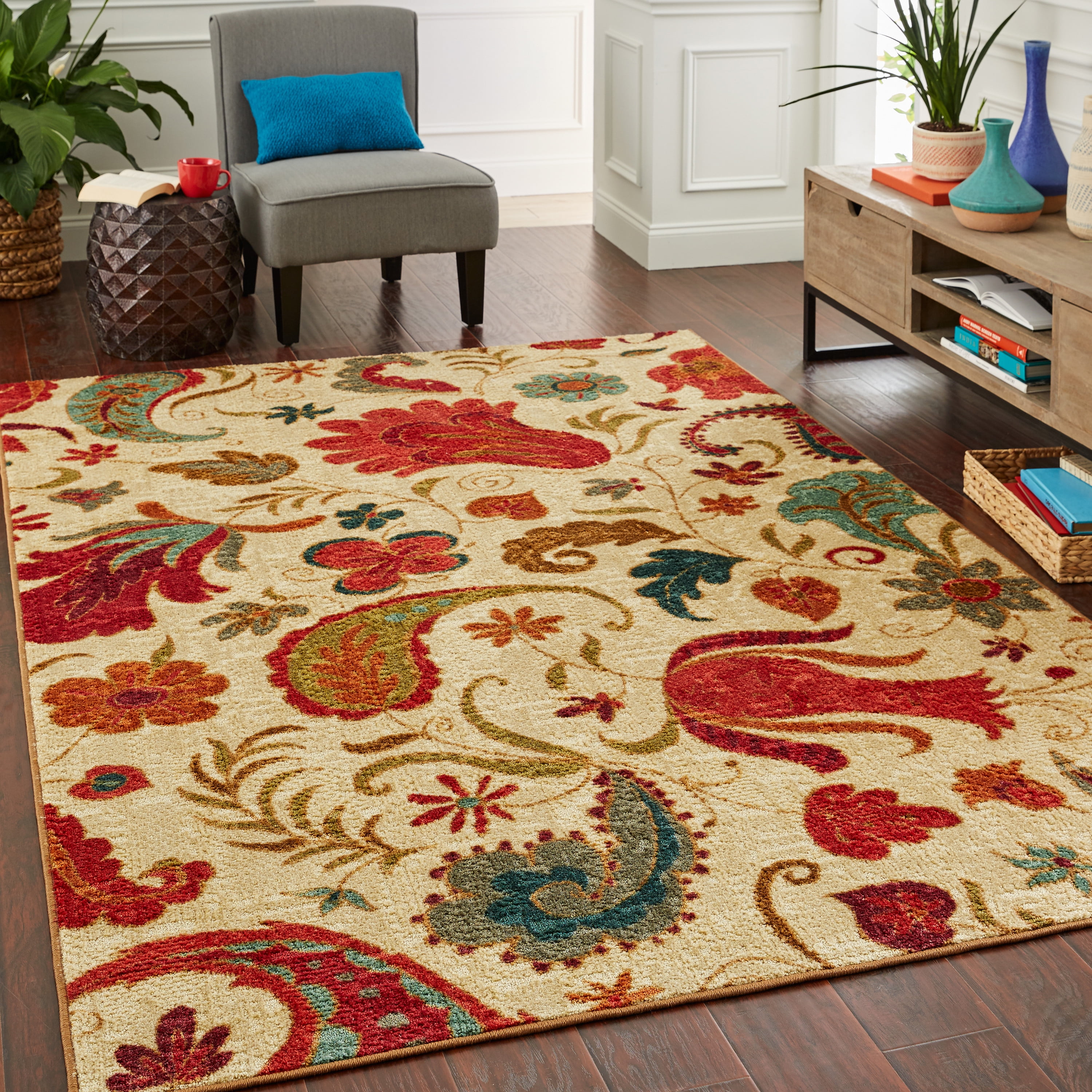 Mohawk Home Strata Tropical Acres Printed Area Rug, 6'x9', Tan & Red