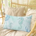 thumbnail image 4 of Teal Blue Seahorse Coastal Pillow Covers, Linen Long Throw Pillow Case, Beach Watercolor Sea Ocean Nautical Holiday Pillow Protector Decorative Cushion Cover for Living Room/Bedroom 20" x 26", 4 of 8