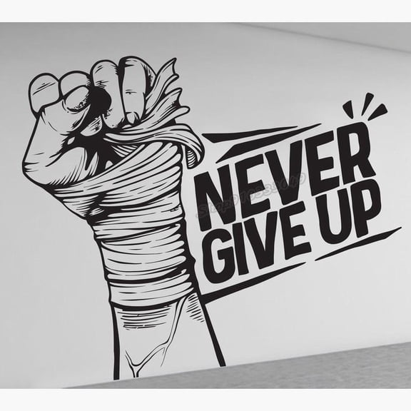 Never Give Up Motivational wall decal Gym wall Decor vinyl never give up quotes Phrase sport Gym training Wall Sticker 48x42cm