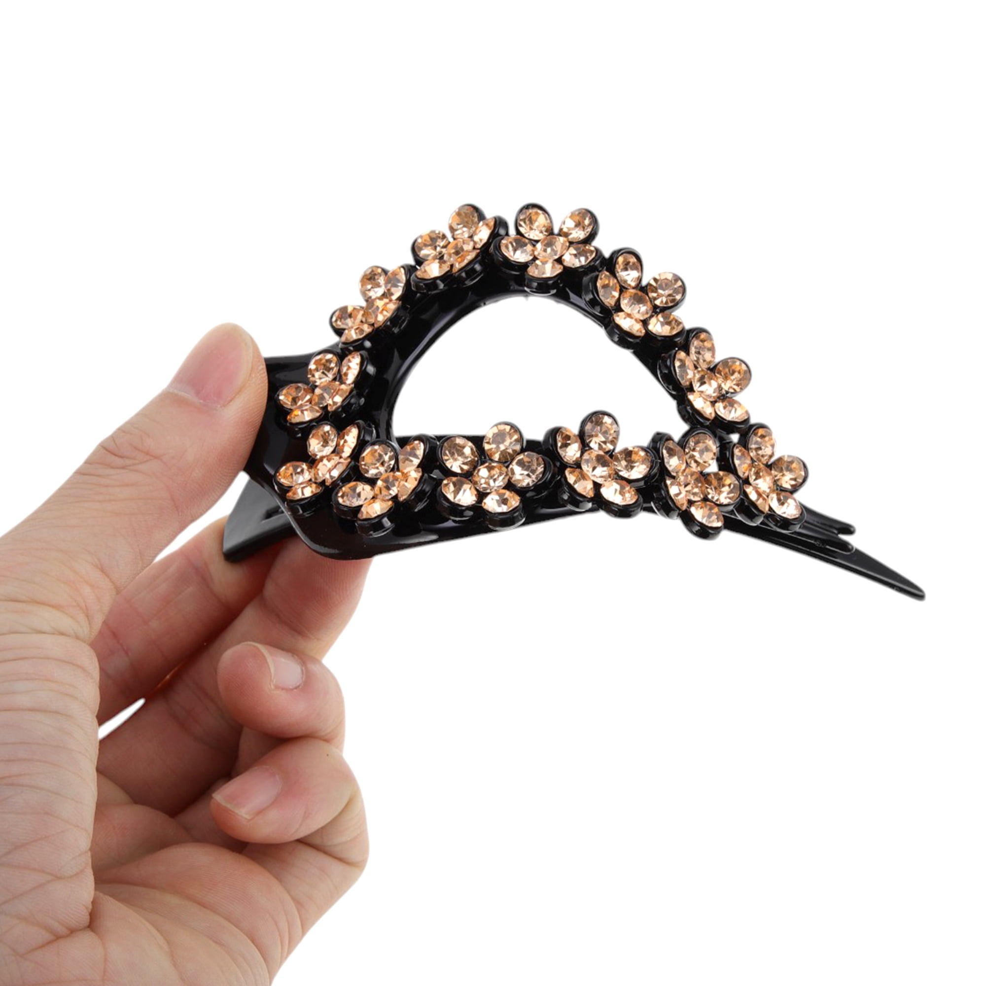 Unique Bargains Fashion Grace Rhinestone Hair Clips Champagne Coffee Color 2 Pcs