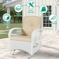 thumbnail image 5 of VIVIJASON 2-Piece Outdoor White Wicker Glider Rocking Chair, Patio Rattan Swing Glider Chairs with Cushions & Steel Frame, All-Weather Gliding Lawn Wicker Furniture for Garden Backyard Porch, Beige, 5 of 7