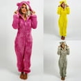 thumbnail image 7 of Gpaecead 2024 Womens Cartoon Bear Onesise Sleepwear Cute Fuzzy Warm Sherpa Fleece Hooded Romper Playsuit Loungewear Yellow, 7 of 7
