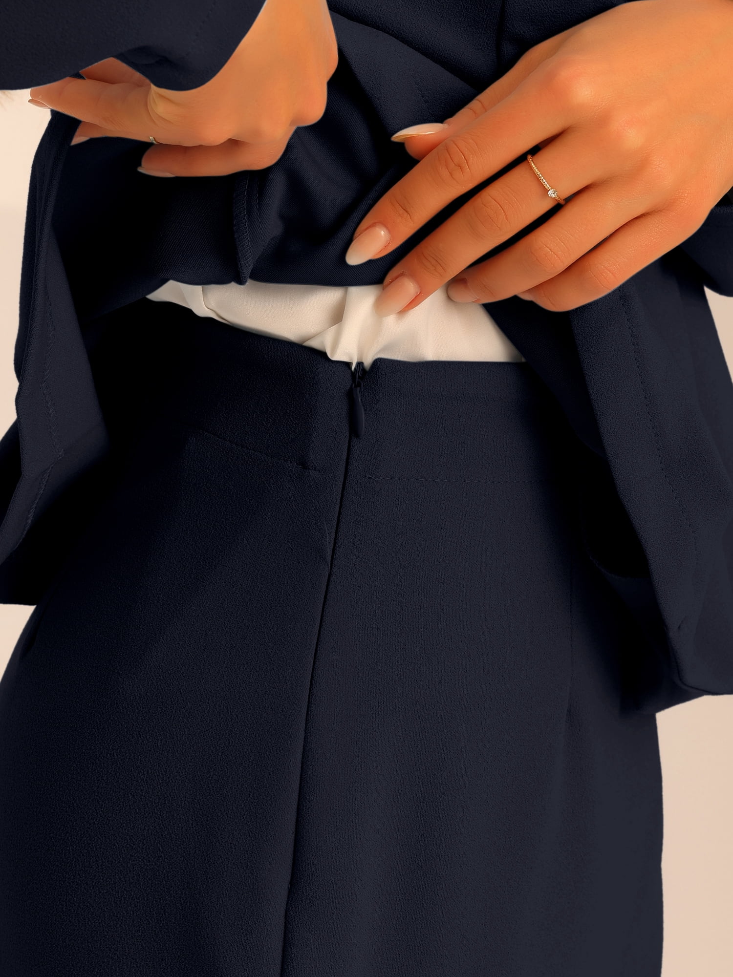 DARING DIVA 2Pcs Women's Peplum Blazer Jacket Mini Pencil Skirt Set S Navy Blue