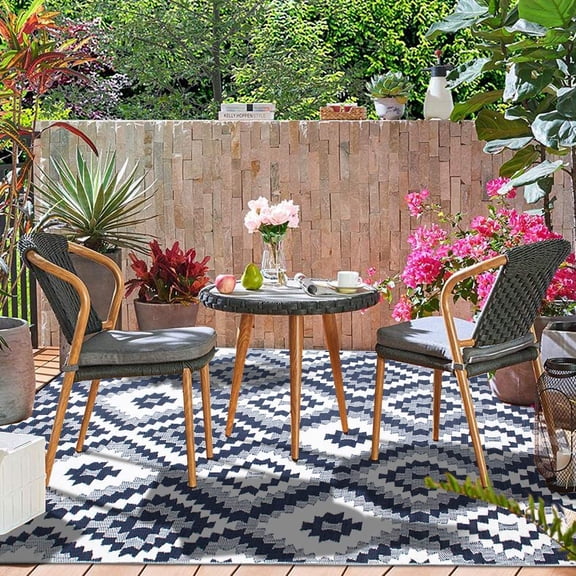 Reversible Outdoor/Indoor Plastic Rug, Easy to Clean and Fold, Perfect for Garden, , Picnic, Decking-(Blue,8x10Ft)