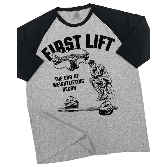 GYMISH RAGLAN First Lift Workout Gym T-Shirt – Funny Gym Shirt for Men, Men's Fitness Tee, Weightlifting & Bodybuilding Apparel