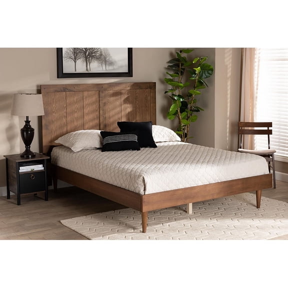Baxton Studio Nicola Mid-Century Modern Transitional Ash Walnut Finished Wood Queen Size Platform Bed