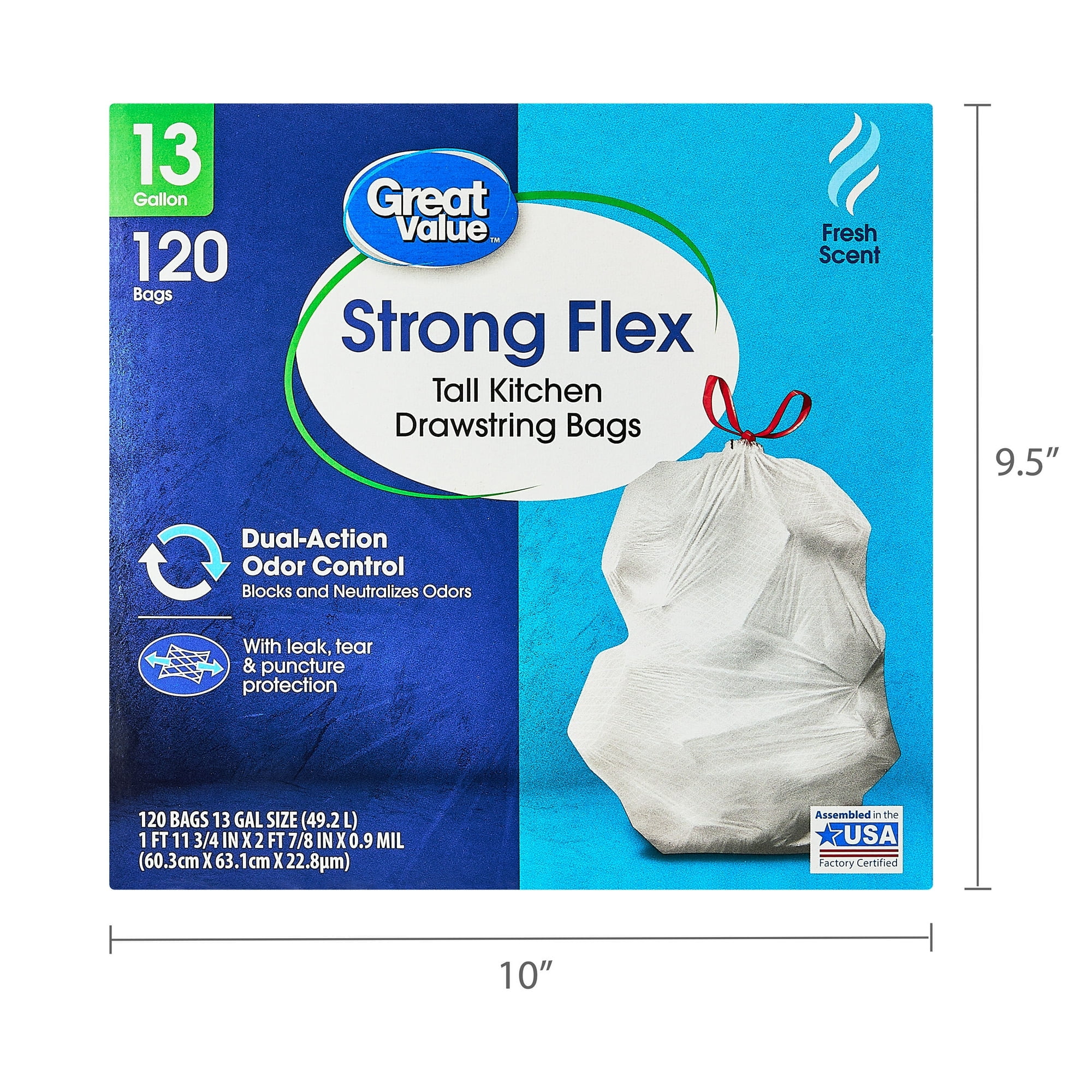 Strong Flex 13-Gallon Drawstring Tall Kitchen Trash Bags, Fresh Scent, 120 Bags