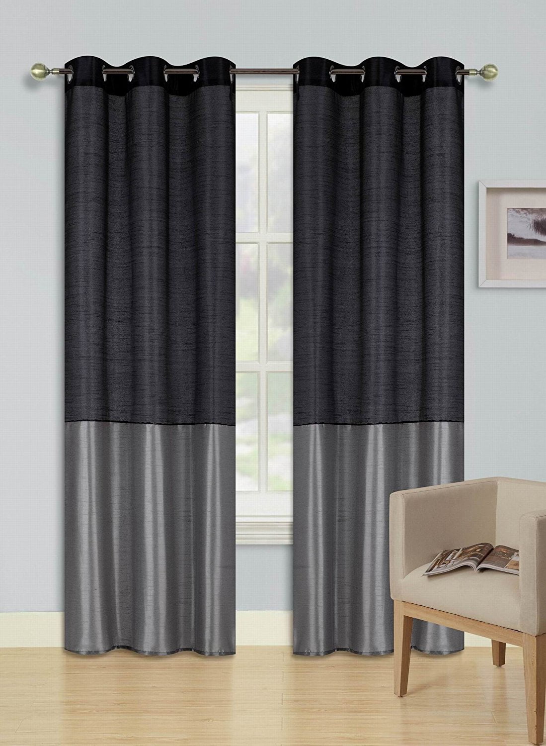 2pc Short Kitchen Set 2-Tone Window Dressing Grommet Semisheer Curtain HEIDI 36" 