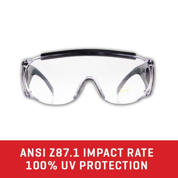 Allen Company Shooting Safety Glasses, Fit-over, Clear, Wrap Around Frame, Polycarbonate, 0.15 lb
