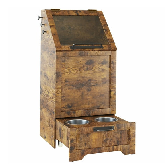 BeesClover Dog Feeding Station, Dog Food Storage Cabinet with 2 Elevated Bowls, Pet Storage Cabinet, Modern Feeder, Pet Feeding Station