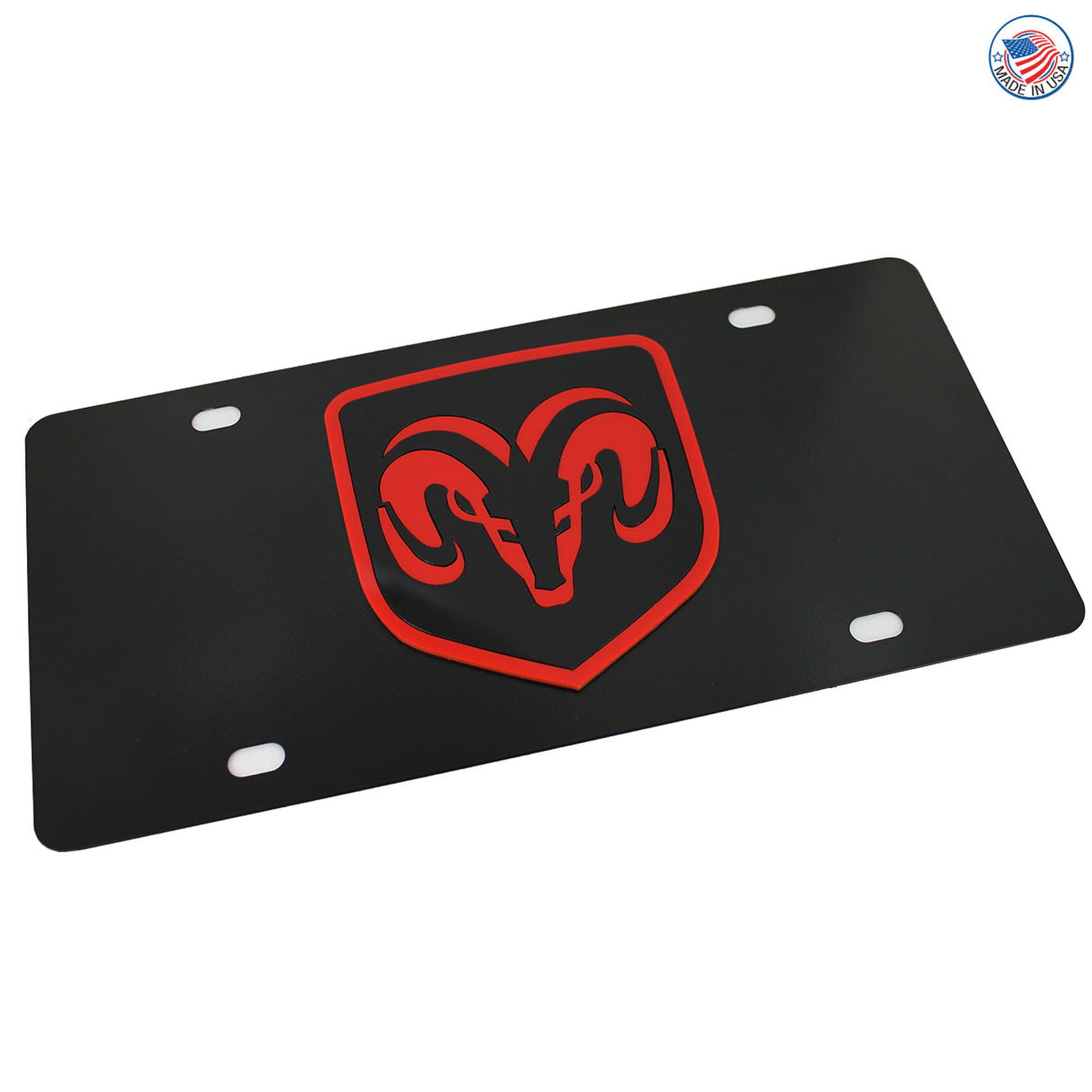 Au-Tomotive Gold Dodge RAM Red Logo License Plate - Chrome Steel, 12"x6", Made In USA