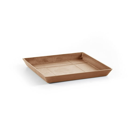 Ecopots Modern Recycled Plastic Square Flower Pot Planter Saucer, Terracotta Color, 11"