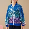 thumbnail image 2 of QQAMB Girls' Coat Ombre Sequin Bomber Jacket with Pockets Lightweight Sparkle Long Sleeve Zipper Gradient Jackets for Kid, 2 of 6