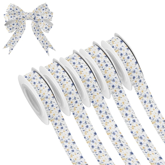 5 Rolls Christmas Ribbon 1.5 inch Wide Decorative Ribbon for Gift Wrapping and Holiday Decorations Blue and Yellow Wildflowers