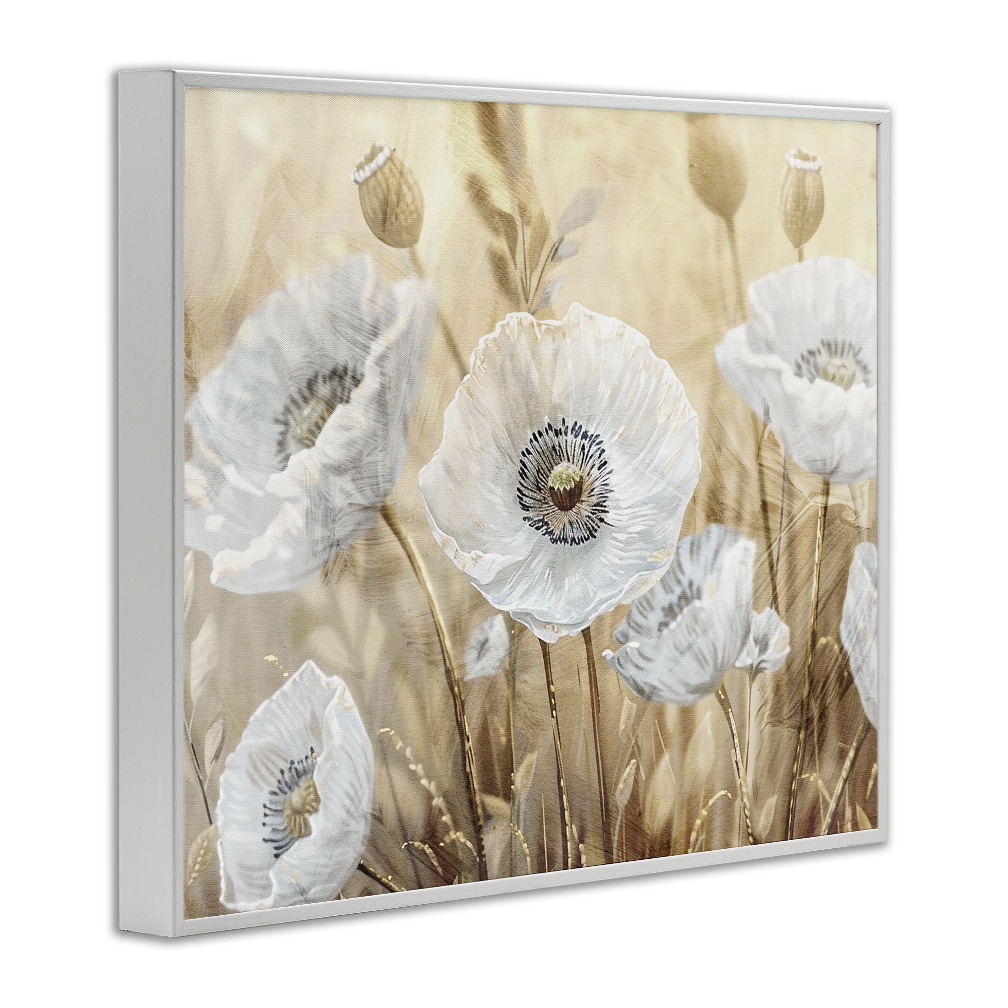 Stupell Industries White Poppies Beige Field White Framed Giclee Art, design by Kim Allen