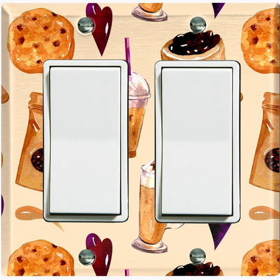 Metal Light Switch Wall Plate Outlet Cover (Coffee Mocha Espresso Grounds Cookie Sugar Treats Love Caramel Shake - Double Rocker)