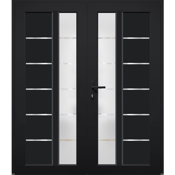 Front Exterior Prehung Metal-Plastic Double Doors / MANUX 8088 Matte Black / Office Commercial and Residential Doors Entrance Patio Garage 72 x 80