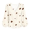 thumbnail image 7 of Women's Tops Dqueduo Women's Cow Print V Neck Long Sleeve Casual Loose Blouse Shirt, 7 of 7