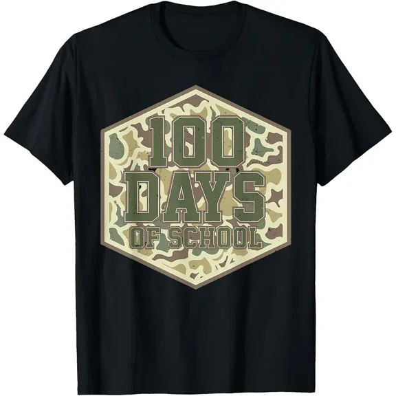 Camo 100th Day of School 100 Days of School Hunting Boy Kids T-Shirt