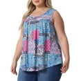 thumbnail image 2 of DARING DIVA Women's Plus Boho Pleated Curved Hem Tank Top Blouse 4X Blue, 2 of 6