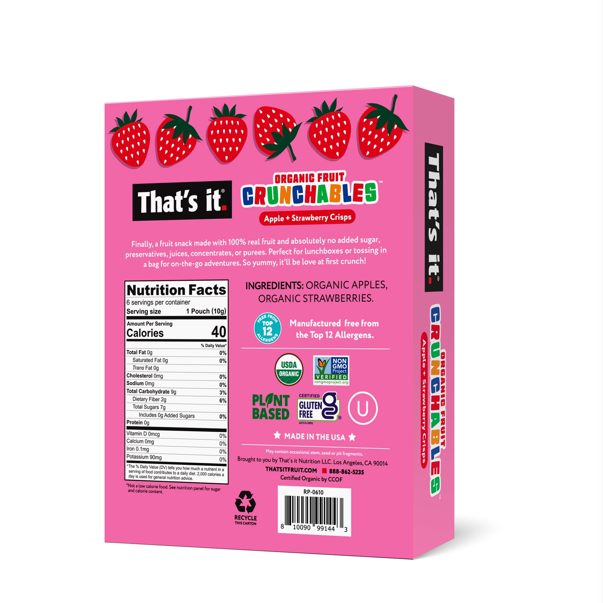 (6 pack) That's It. Crispy, Gluten-Free, Organic Apple + Strawberry Crunchables, 6 Count