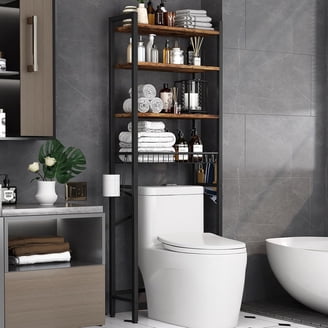 HOOBRO Gouden glazen plank standaard, 4 Tier staande plank unit, badkamer organizer en opslag, vloer opslag planken waterdicht, voor badkamer, wasserette, toilet, gehard glas, goud GD79CJ01