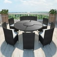 thumbnail image 5 of vidaXL Outdoor Dining Set with Cushions 7 Pieces Poly Rattan Patio Brown/Black, 5 of 20