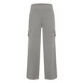 thumbnail image 4 of Autumn solid color space side pockets elastic buttons versatile multi-pocket straight wide-leg pants, 4 of 8