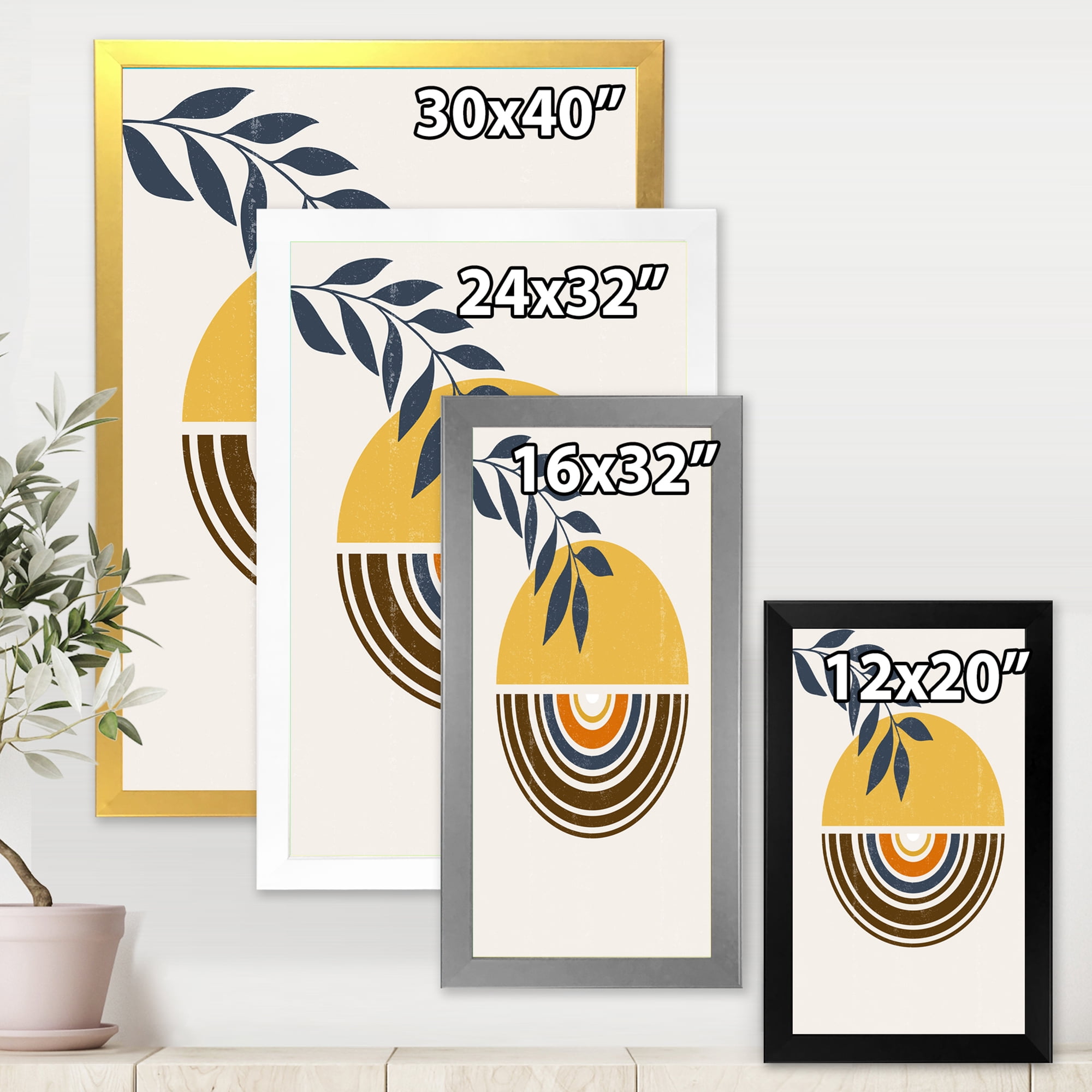 Designart 'Abstract Sun and Moon Leaves ' Modern Framed Art Print