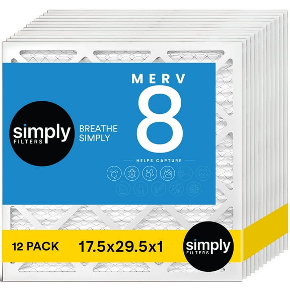 Simply Filters 17.5x29.5x1 MERV 8, MPR 600, AC Furnace HVAC Air Filter (12 Pack)