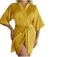 thumbnail image 5 of Sakmal Robes for Women Short Kimono Satin Sleepwear for Women Cute Yellow Women Robe M, 5 of 5