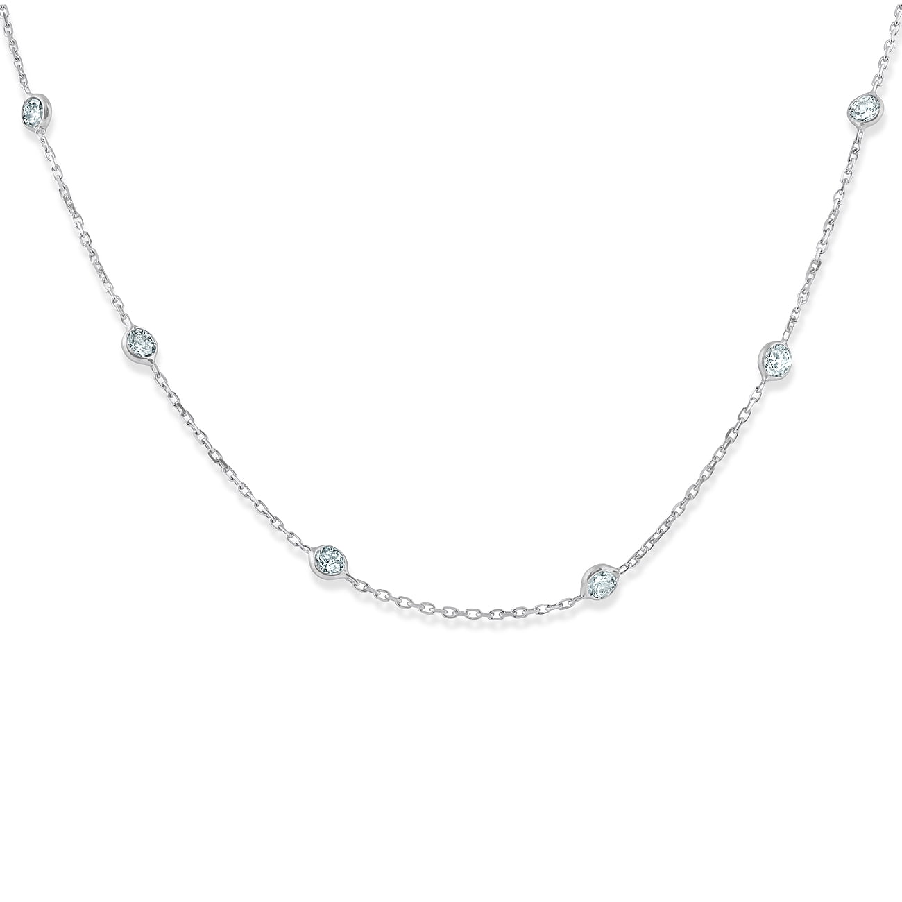 16"-24" 3.00ct T.W Created Diamond By The Yard Station Necklace Solid 14K Gold